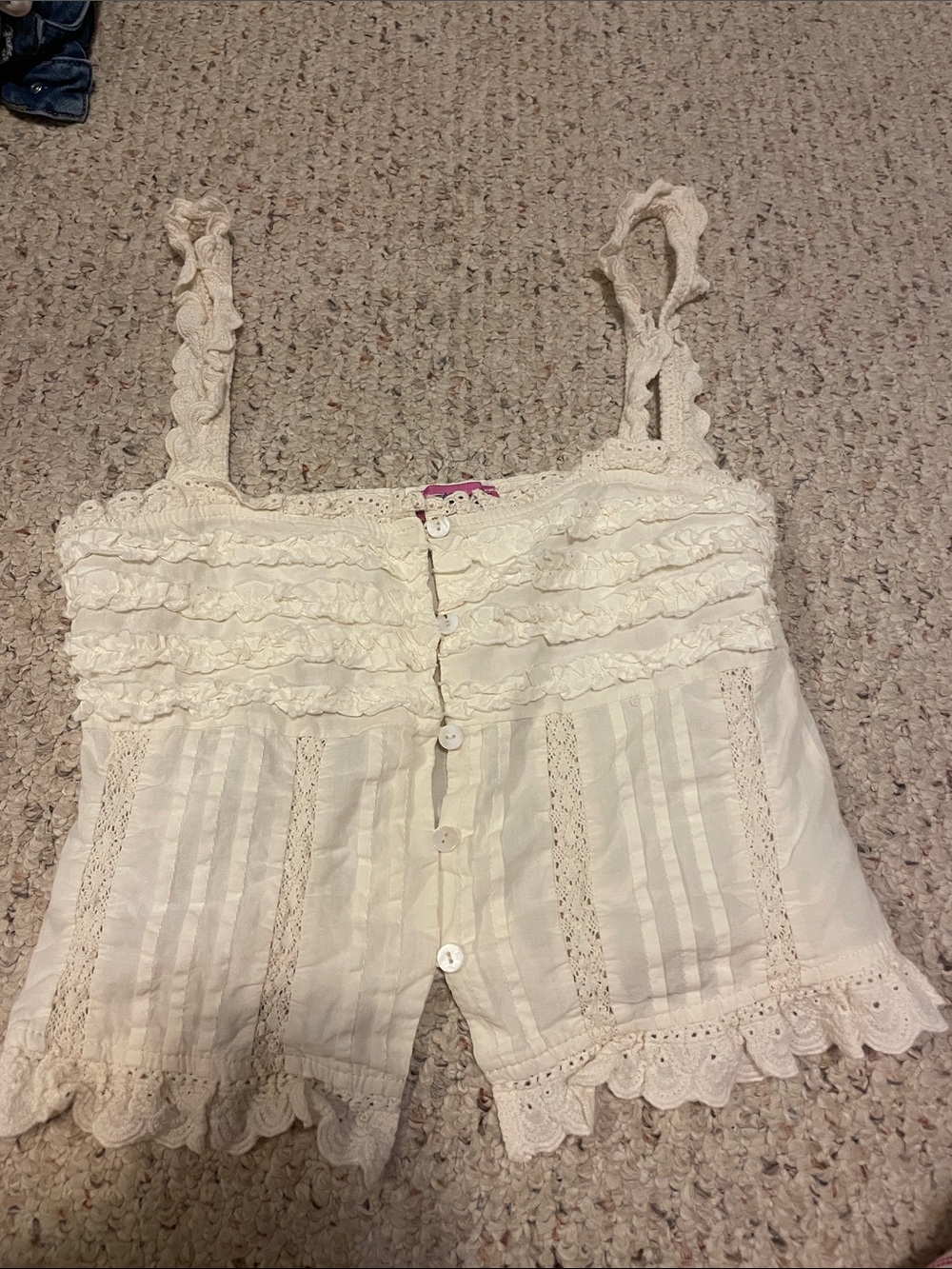 Edikted Cream Lace Ruffle Tank Top